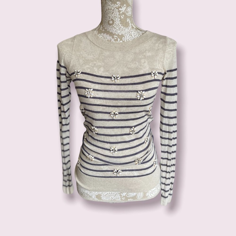 Loft Women's sheer sweater with crystal embellishment in size xs.